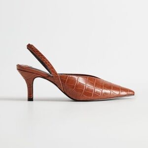 Mango Brown Croc-Embossed Heels